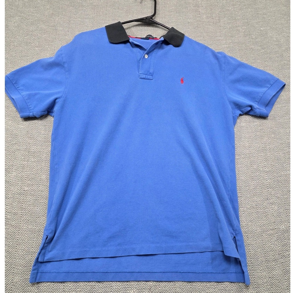 Polo Ralph Lauren Mens Large Blue Black Collar Short Sleeve Pony Logo Polo Shirt